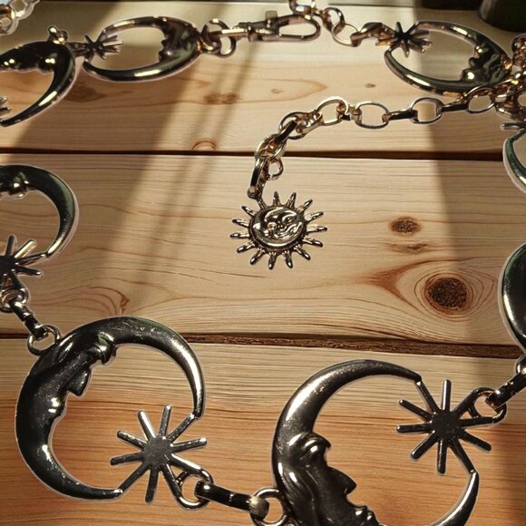 Womens Belt Gold Tone Lunar Crescent Moon Star Celestial Adjustable Plus Size 2X main image 5